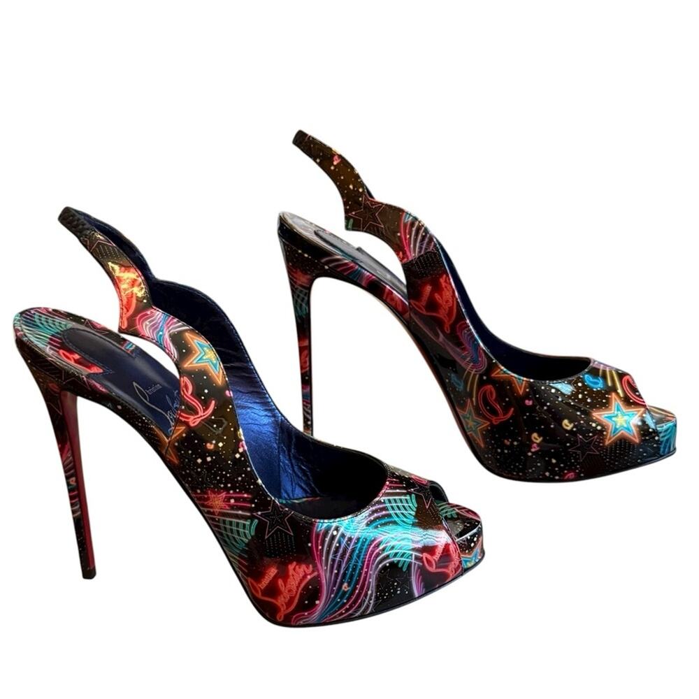 Christian Louboutin Hot Chick Sling Alta Pumps Starlight Neon EU 36.5 US 6.5